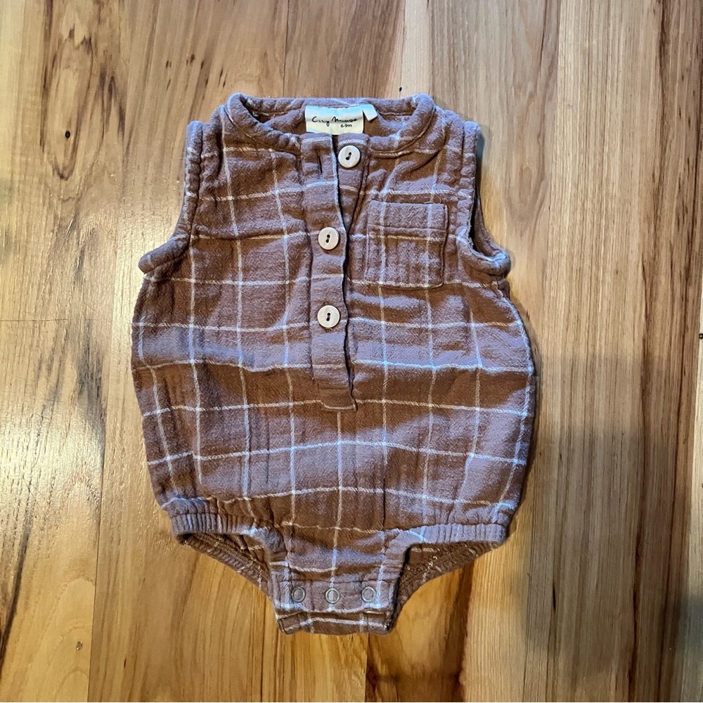 Plaid Brown city Mouse Baby Romper